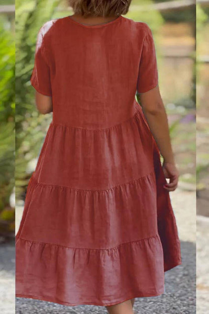 V-NECK SOLID COLOR LOOSE DRESS