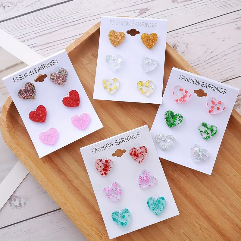 Colorful Heart Shaped Earrings (set of 3)