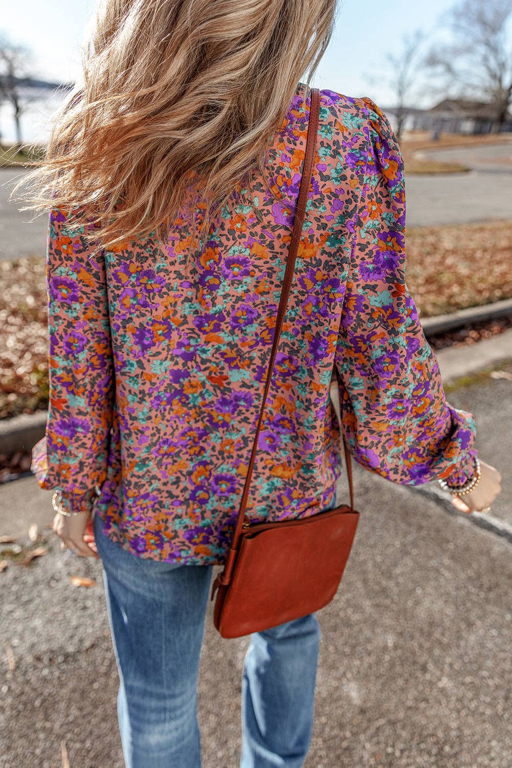 Floral Frilled Round Neck Blouse