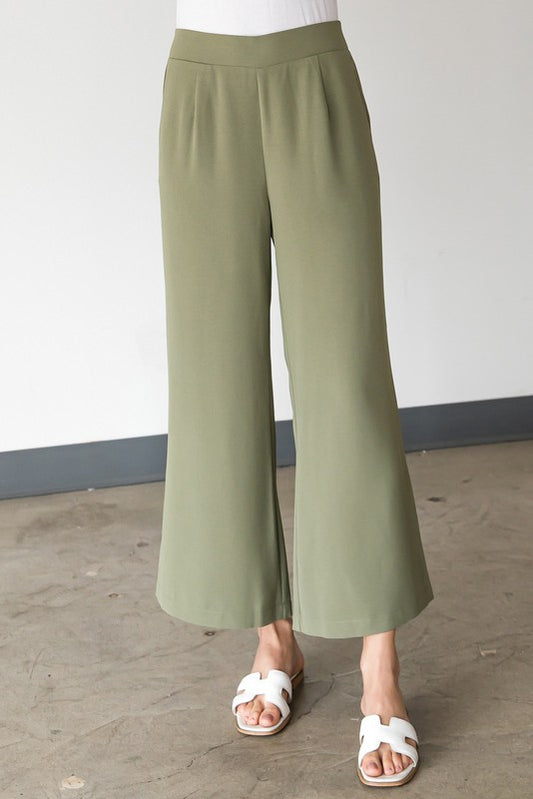 Solid Wide Leg Pants - Olive