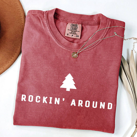 Rockin Around, Minimalist, Christmas, Winter, Santa Tshirt