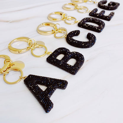 It Girl Glam Initial Key Chain - Black Diamonds