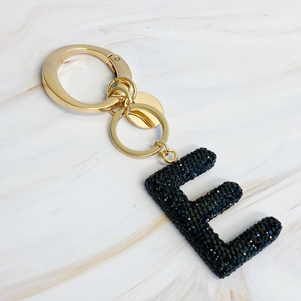 It Girl Glam Initial Key Chain - Black Diamonds