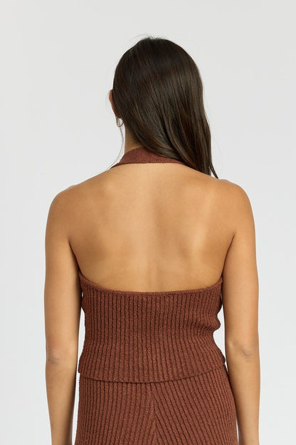 RIBBED HALTER NECK TOP