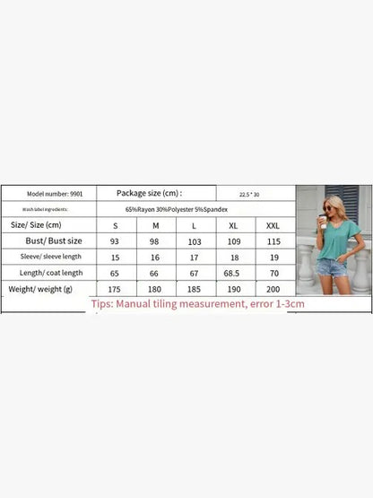 Womens Casual T-Shirts Short Sleeve V Neck Tops