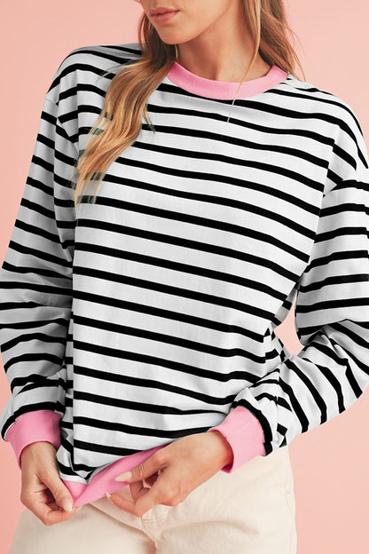 Cotton Stripe  Drop shoulder Sweatshirt