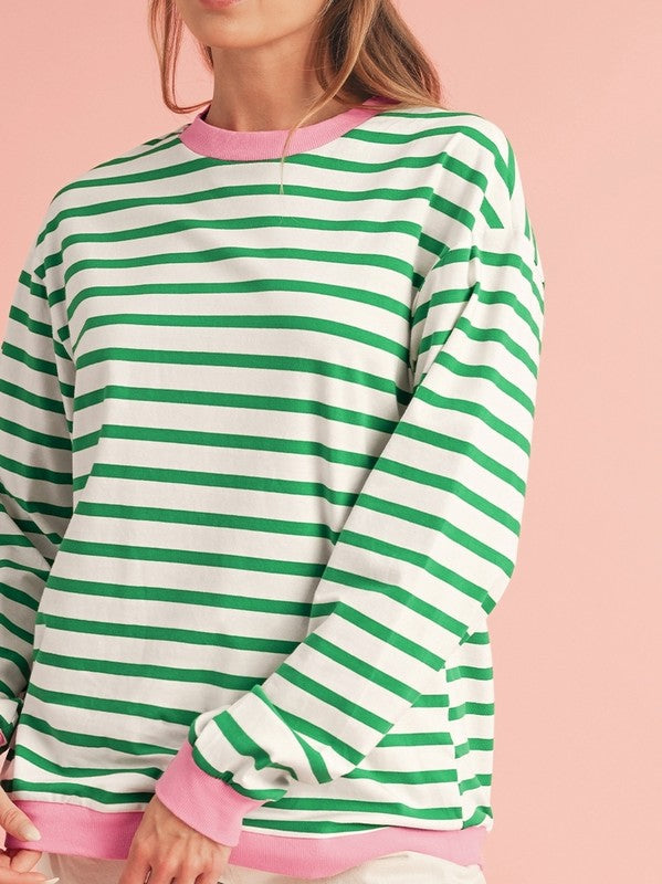 Cotton Stripe  Drop shoulder Sweatshirt