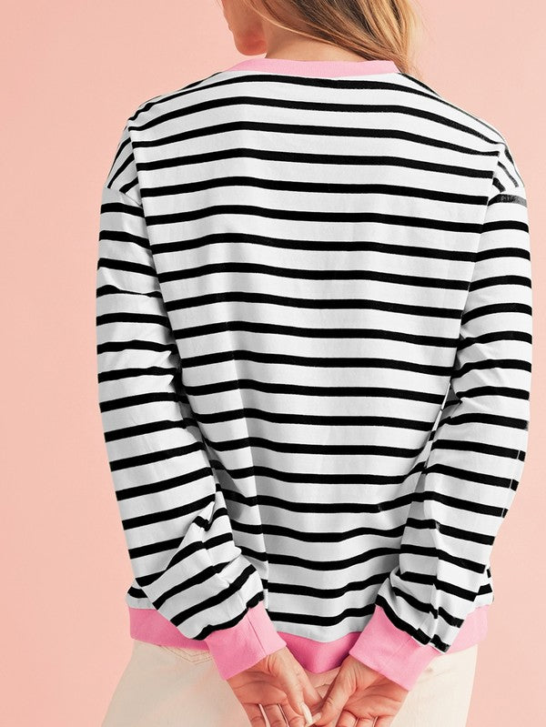 Cotton Stripe  Drop shoulder Sweatshirt