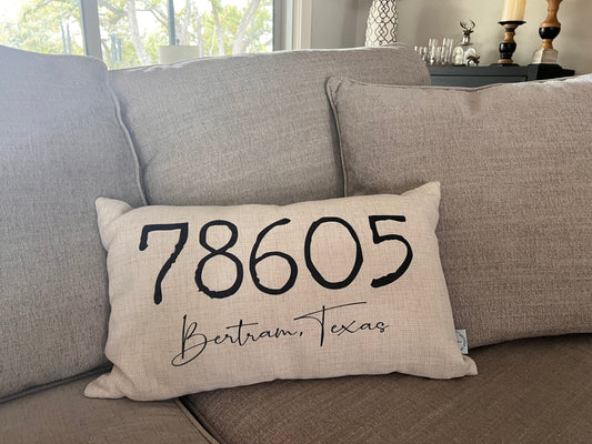 Custom Zip Code, State and City Throw Pillow