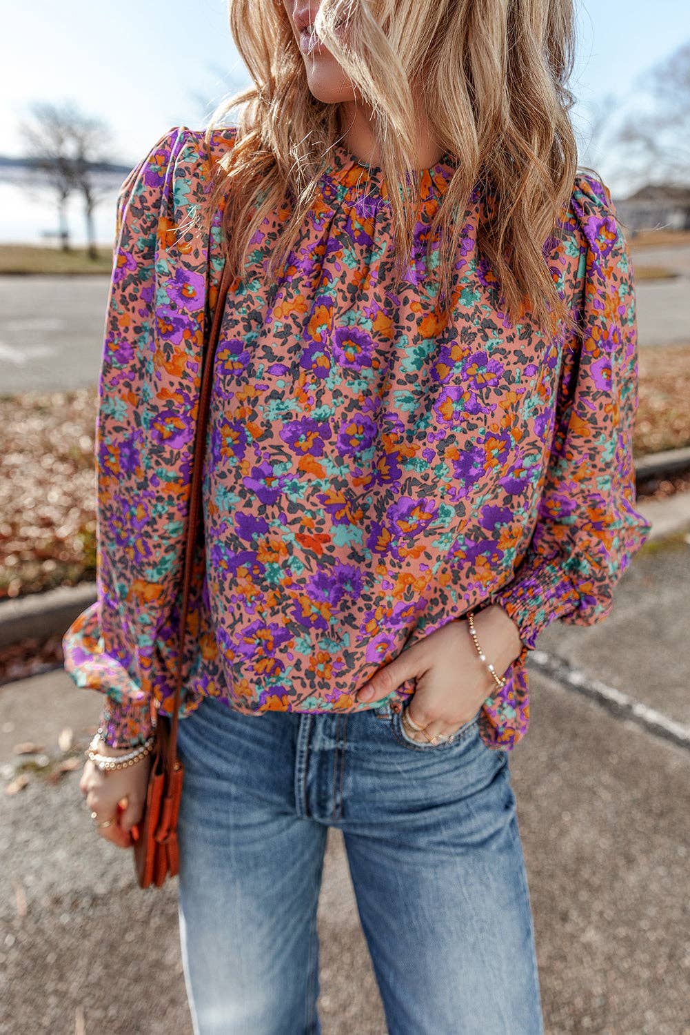 Floral Frilled Round Neck Blouse