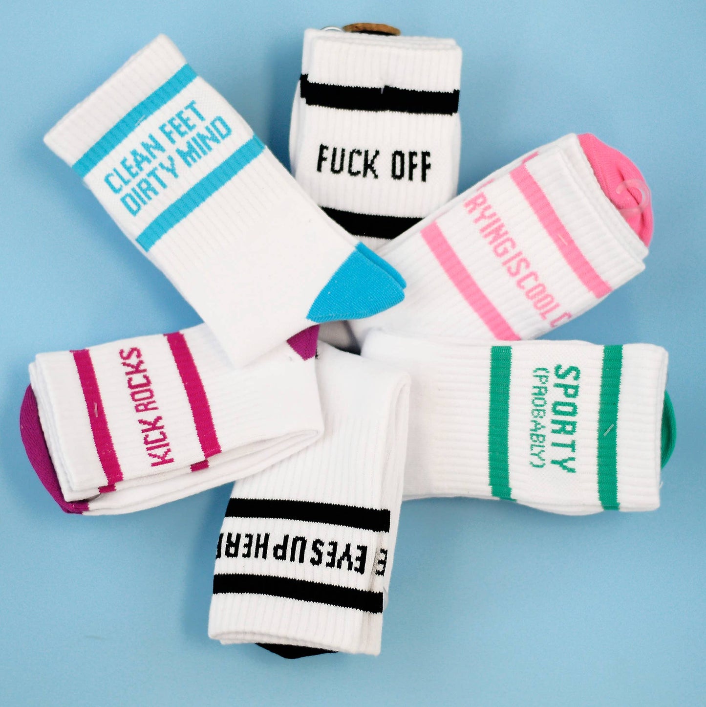 Funny Crew Length Socks: Clean Feet Dirty Mind