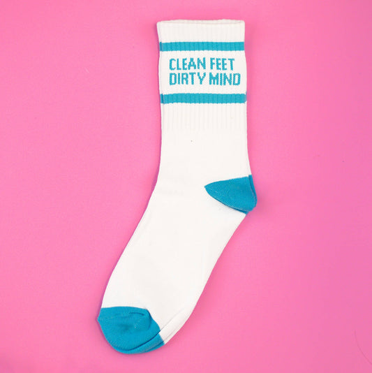 Funny Crew Length Socks: Clean Feet Dirty Mind