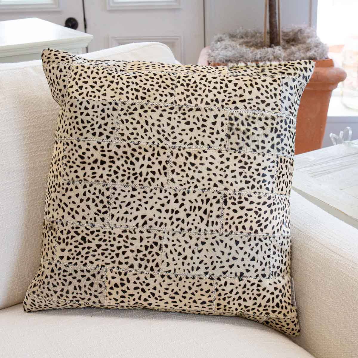 Austin Cheetah Hide Pillow   Beige/Black   18x18