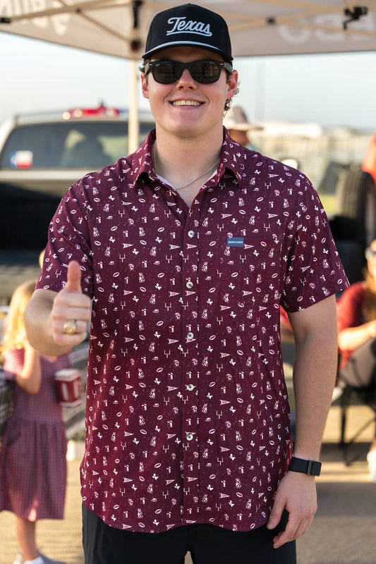 Burlebo Performance Button Up - Maroon Gameday