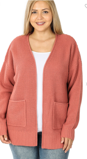 LOW GAUGE WAFFLE OPEN CARDIGAN SWEATER - Ash Rose