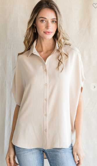 Solid Collared Button-Up Top