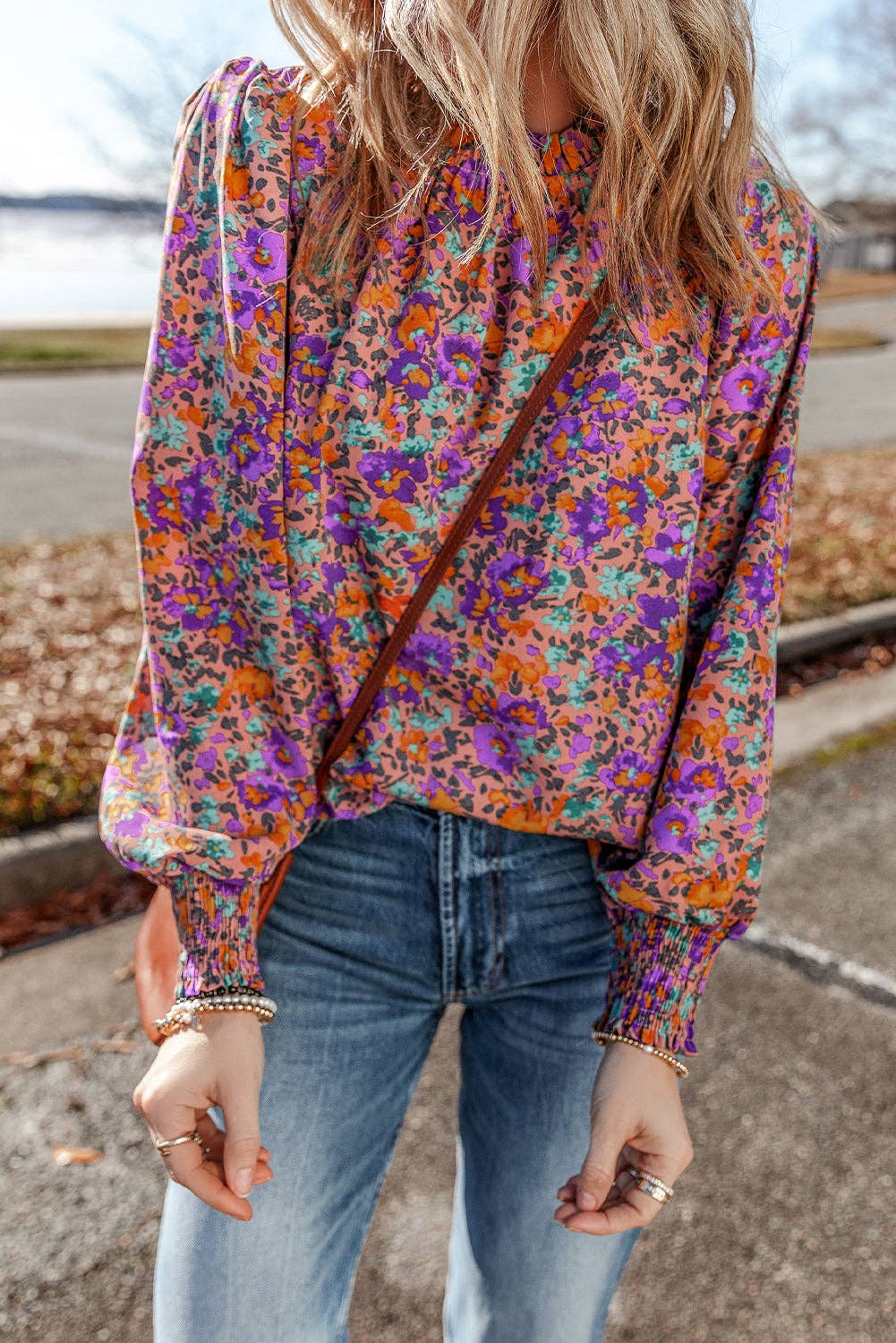 Floral Frilled Round Neck Blouse