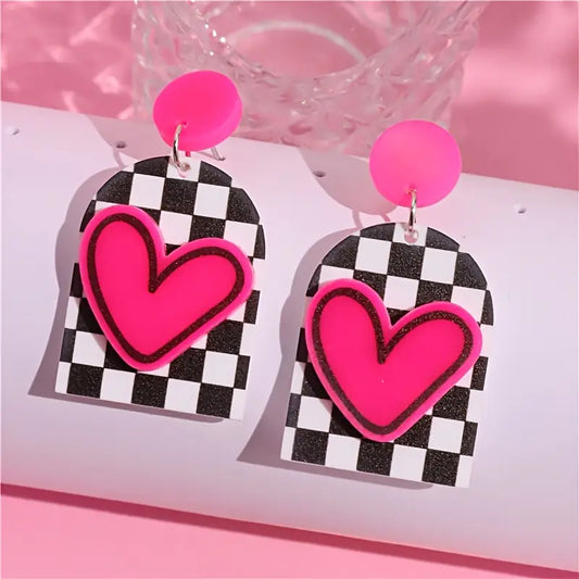 Checked Heart Earrings