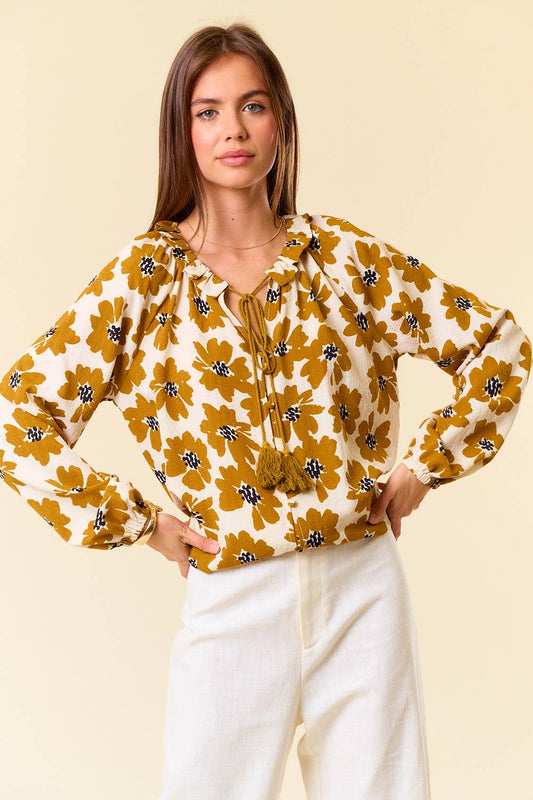 Floral Print Button Down Long Sleeve Blouse