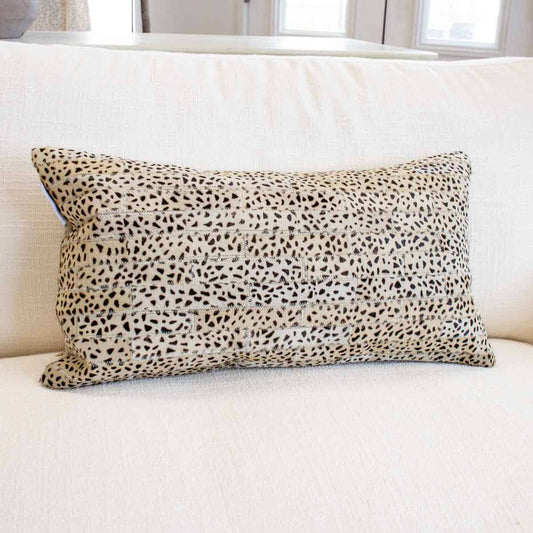 Austin Cheetah Hide Lumbar Pillow   Beige/Black   12x22