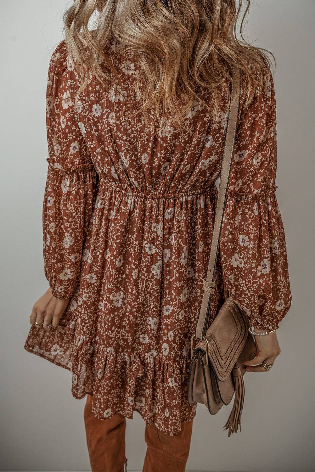 Boho Floral Ruffle Mini Dress