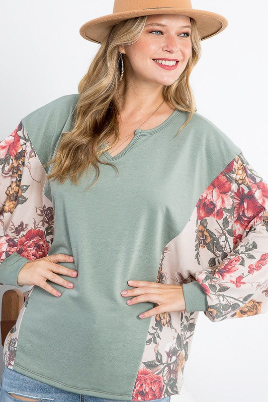 PLUS FLORAL MIXED CASUAL BOXY TOP