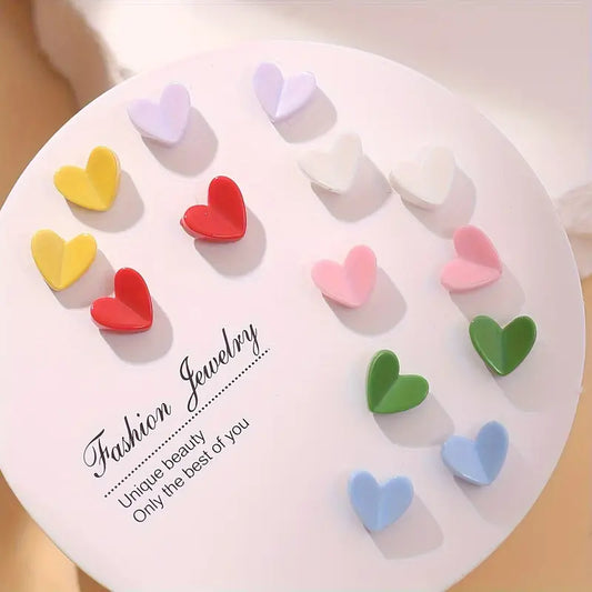 Multi-colored Small Heart Earring Set