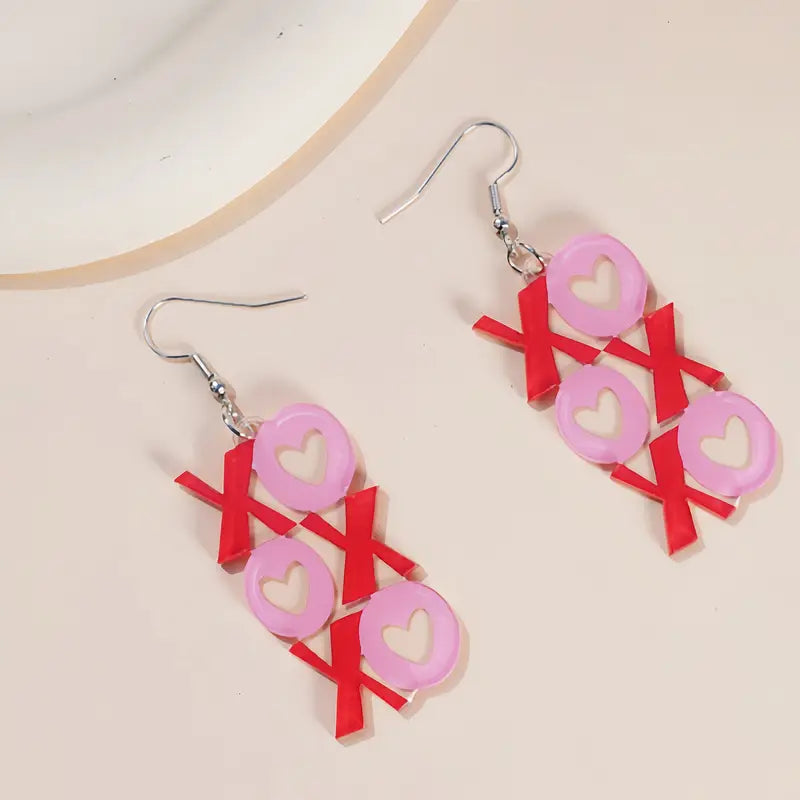 Pink and Red XO Dangle Earrings